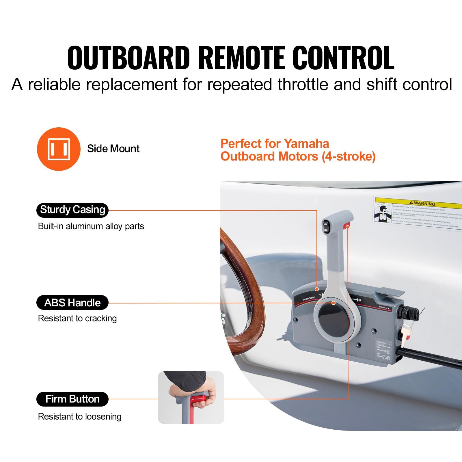 Happybuy Boat Throttle Control, 703-48205-16 Side-Mounted Outboard Remote Control Box for Yamaha 4-Stroke, Marine Throttle Control Box with Power Trim Switch, 16.6 ft Harness 10 Pin, and Lanyard