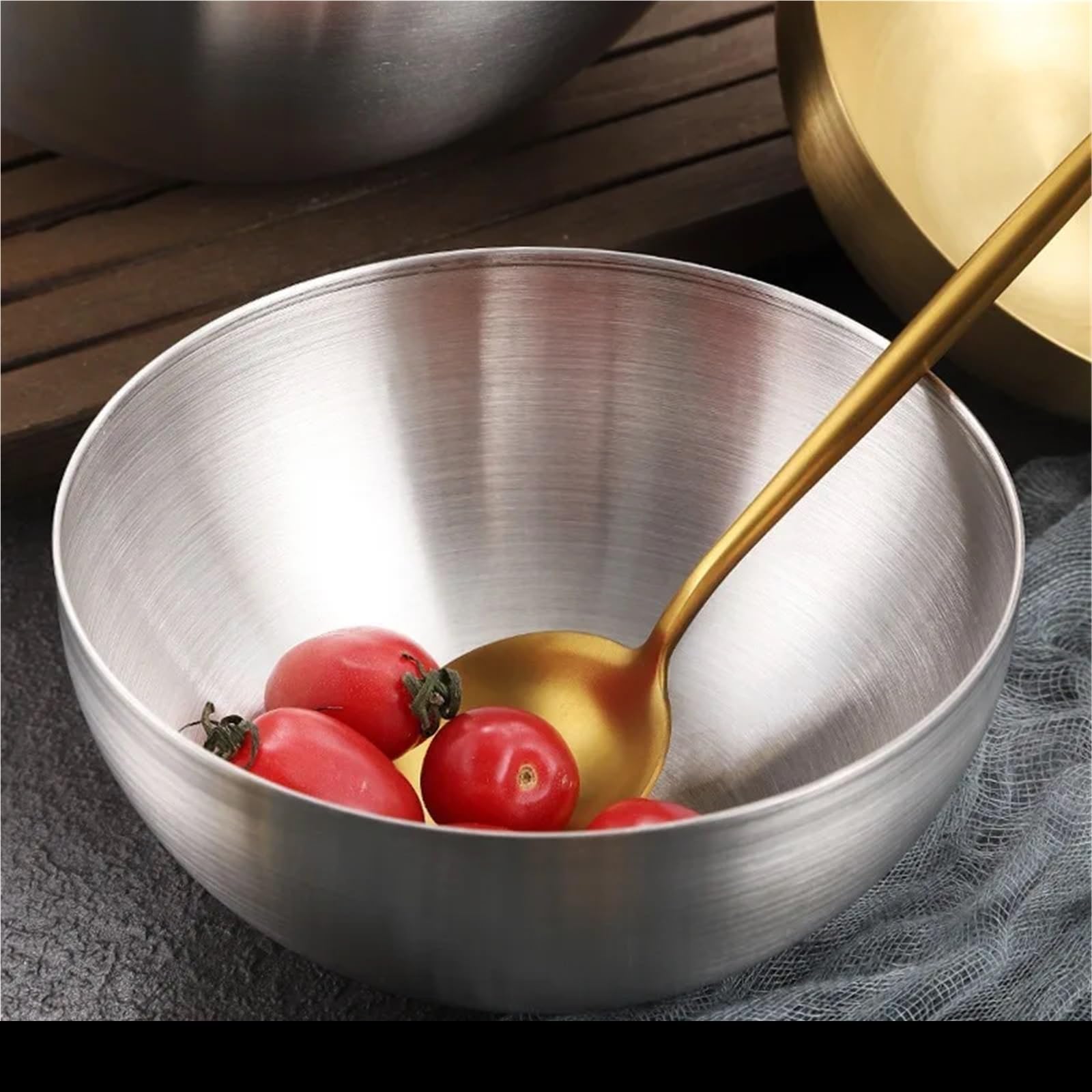 Bol De Acero Inoxidable Cuenco de ensalada acero inoxidable 15 cm, 20, 24 y 28, multifuncional, redondo, dorado plateado(Gold28cm)