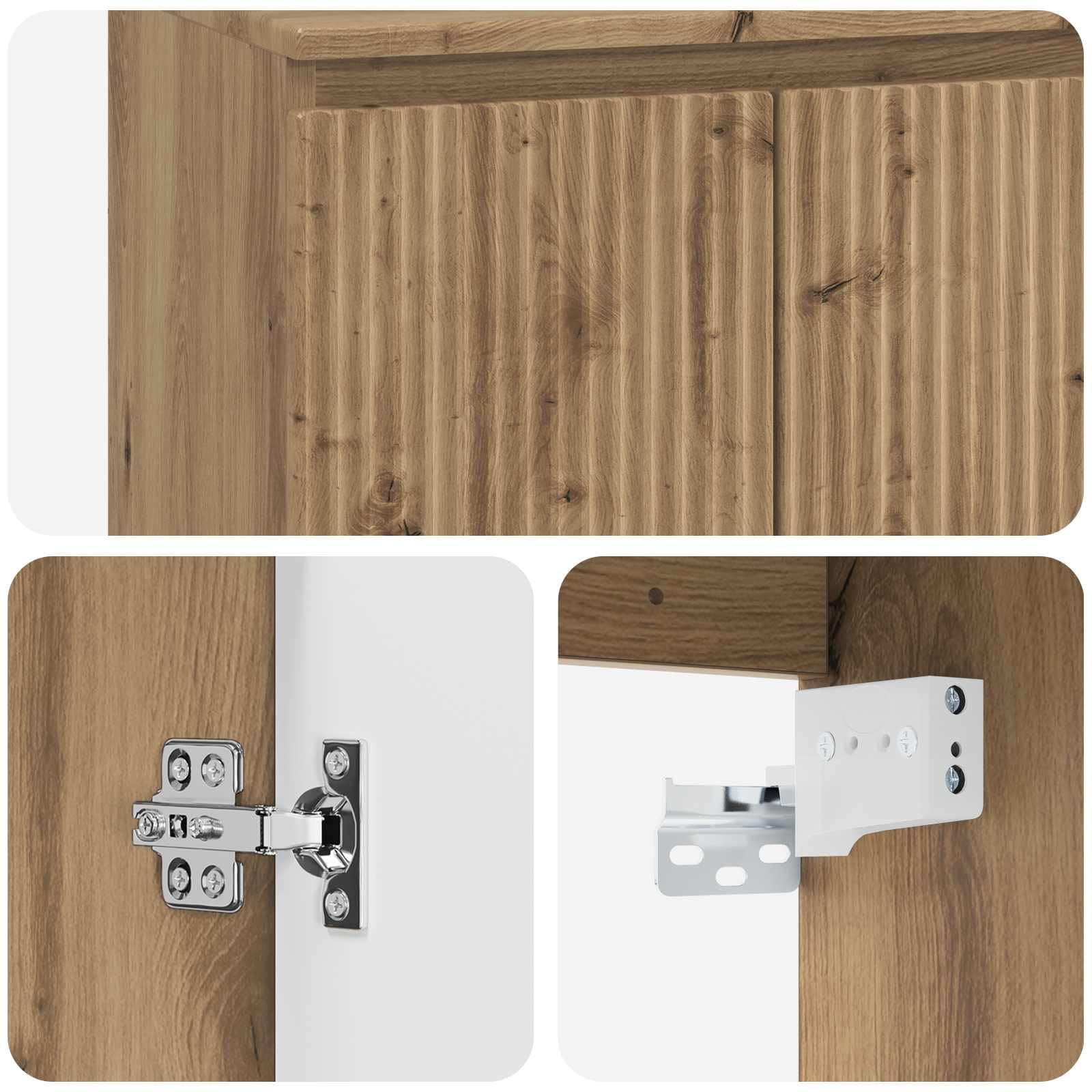 Lavabo da parete in rovere Artisan, 49,5 x 41 x 62,5 cm, con lavabo e scarico rapido, mobile da bagno, mobiletto per ospiti, facile da montare