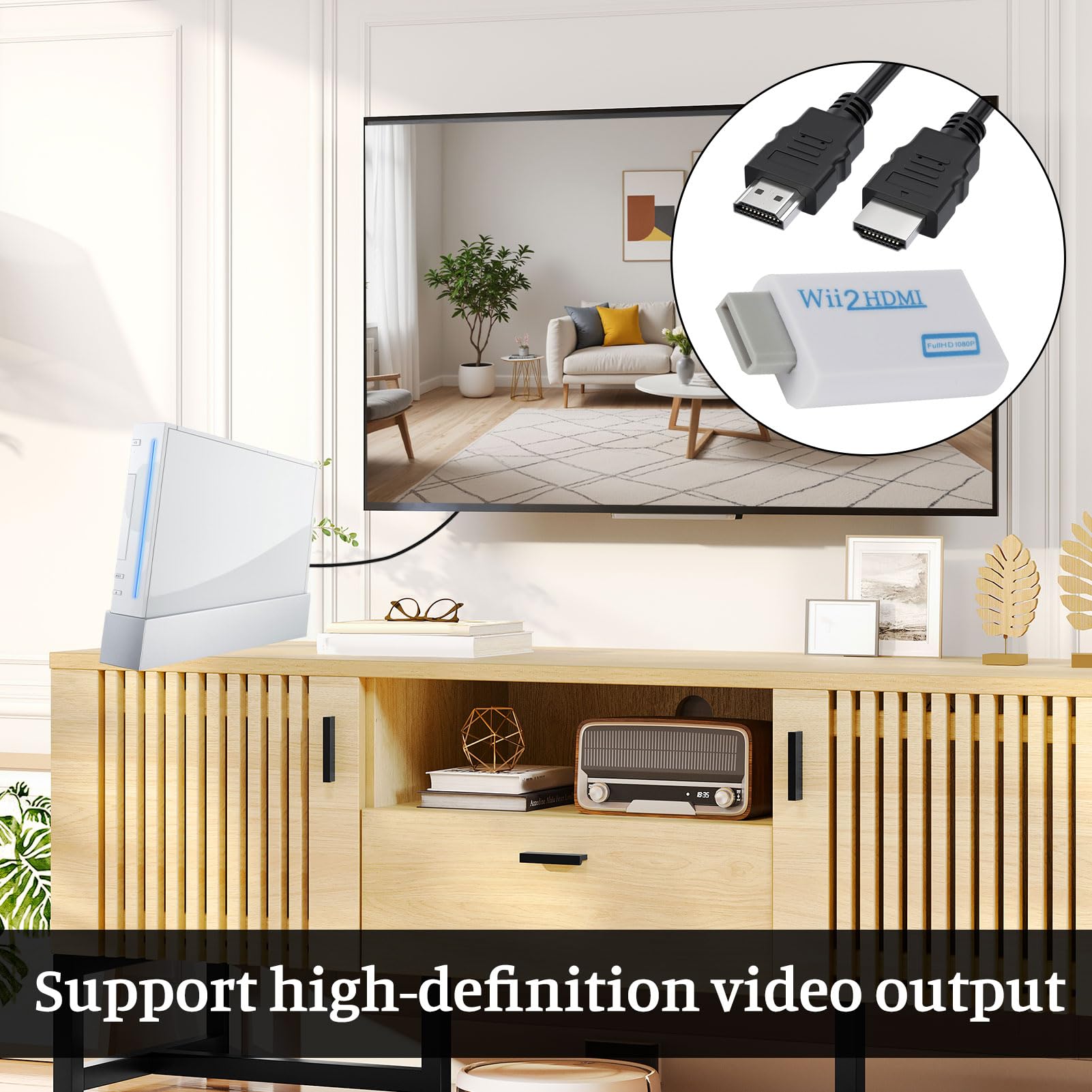 Wii HDMI Adapter with 1m Cable,2 Pcs Wii To HDMI Adapter, for Nintendo Wiis, Supports All Wiis Display Modes — view 5