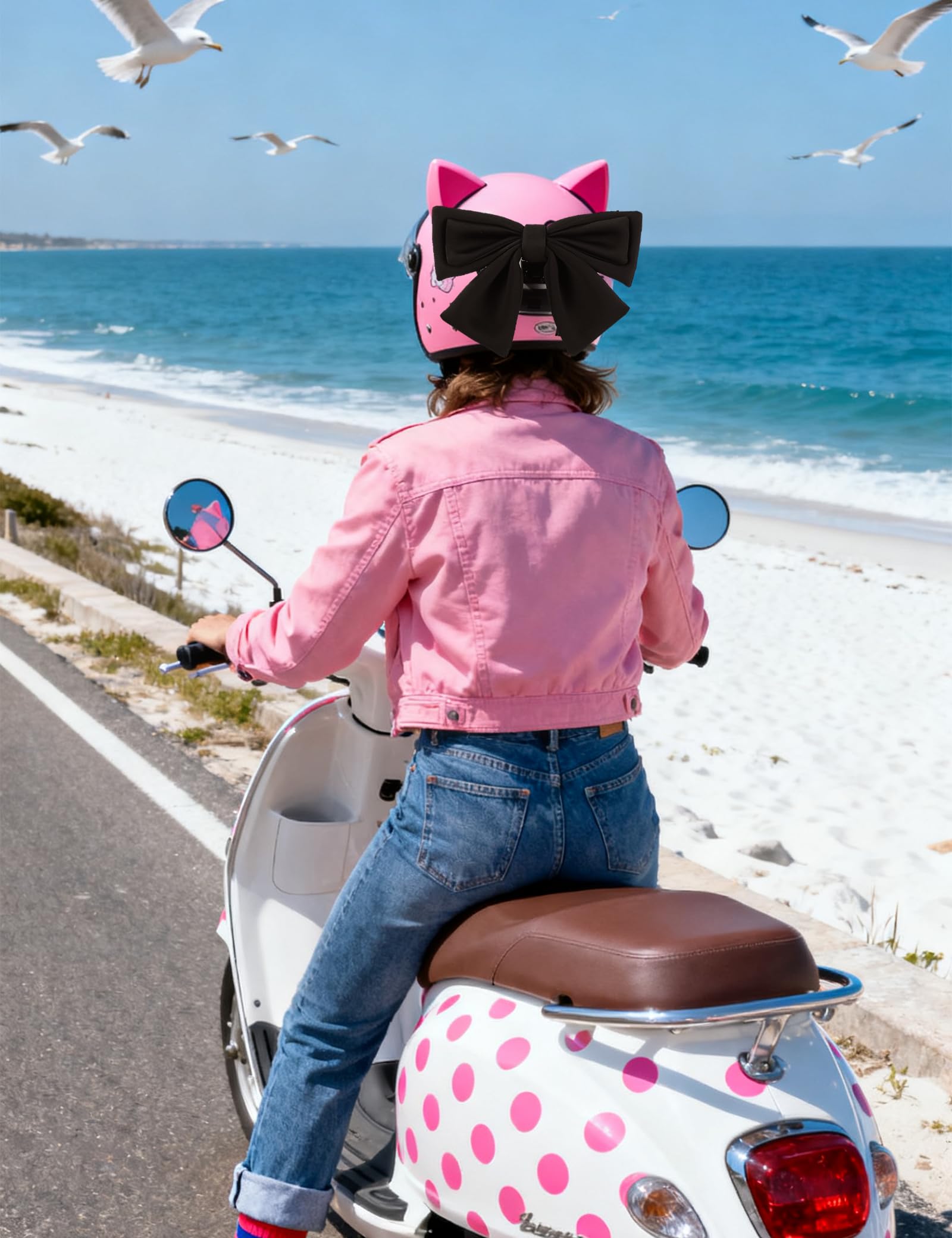 Casque Moto Décorations Nœud Papillon pour Femme, Noir