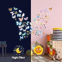 Vista 4 de Calcomanías de pared que brillan en la oscuridad - Adhesivos de mariposas luminosas, calcomanías autoadhesivas removibles coloridas para dormitorio