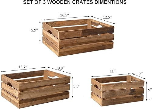 Miniatura 4 de Juego de 3 cajas de madera anidadas, cajas de almacenamiento de madera rústica con asas recortadas, cestas decorativas de madera de granja para