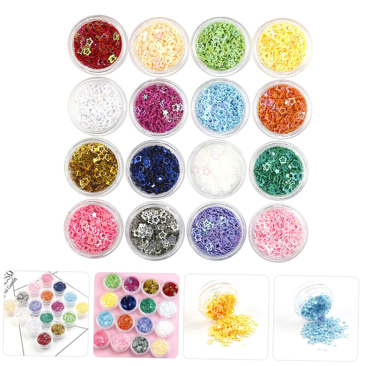 Healeved 32 Scatole glitter stella a cinque punte gel unghie primer unghie glitter per unghie glitter per il corpo glitter per il viso glitter per il trucco scintillio festivo paillettes