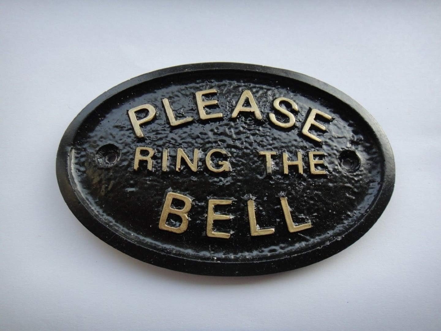 SILVER Please Ring The Bell Front Door Wall Plaque in Black With Raised Silver Lettering