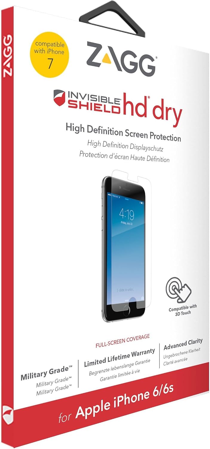 ZAGG - InvisibleShield HD Dry - Screen Protection made for iPhone 6, iPhone 7, and iPhone 8, clear