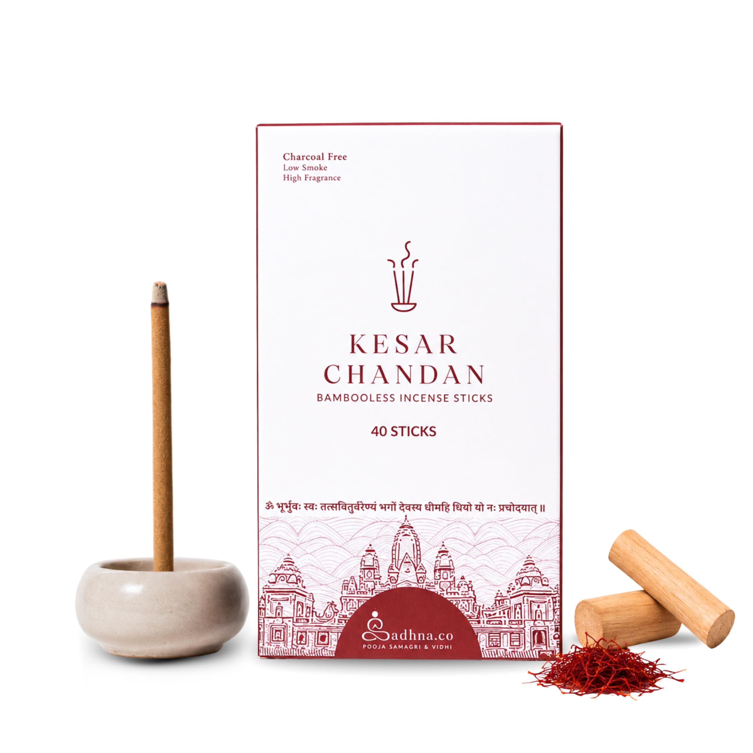 Sadhna.co Kesar Chandan Bambooless Incense Sticks – Natural, Chemical-Free Agarbatti for Pooja, Meditation & Relaxation with Long-Lasting Fragrance (40 Sticks)