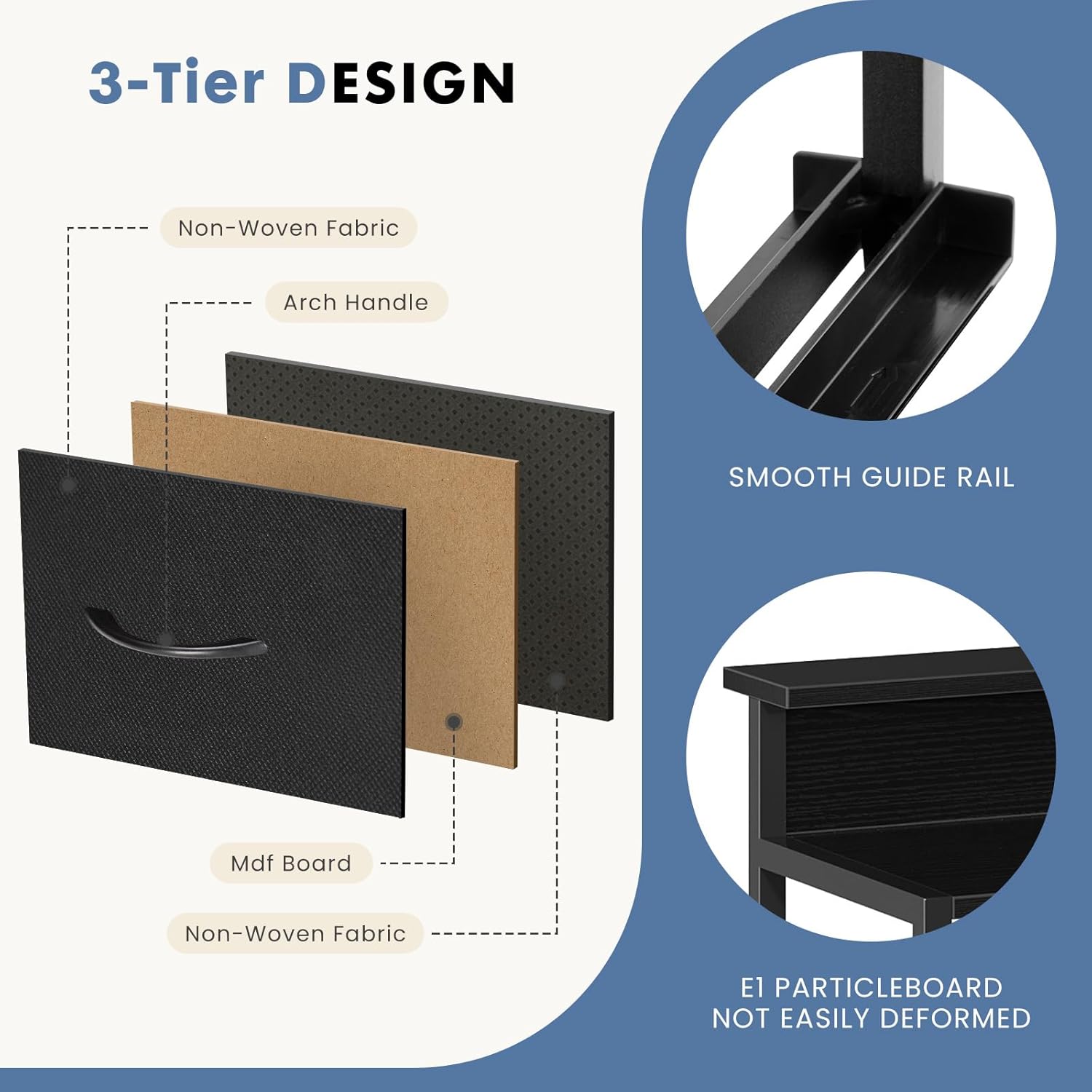 DUMOS TV Stand Dresser with 9 Fabric Drawers and Open Shelves, Entertainment Center with LED Lights, Charging Station for Bedroom, Wood Top Media Console for 45-55 inch TV Stand with Storage, Black - Image 8