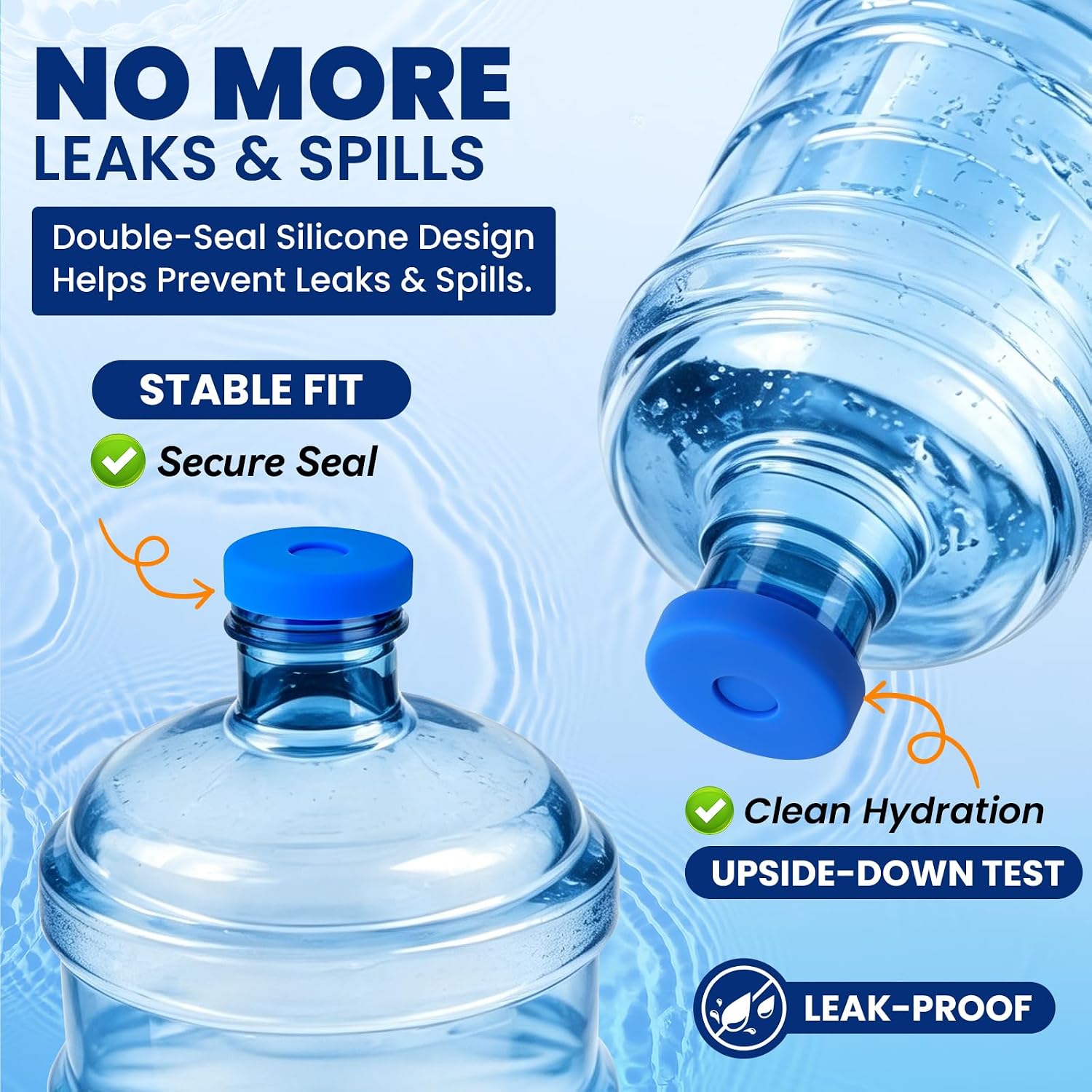 【Upgrade】Leak-Resistant Silicone Water Jug Caps, 3 Pack, 55mm, 3 & 5 Gallon image 3