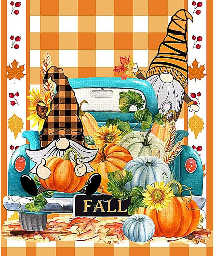 Gnome Diamond Painting Kits for Adults - Fall 5D Diamond Art Kits for Adults Beginner, DIY Full Drill Pumpkin Diamond Paintings with Diamonds Gem Art Crafts for Adults Home Wall Decor 11.8x15.7inch