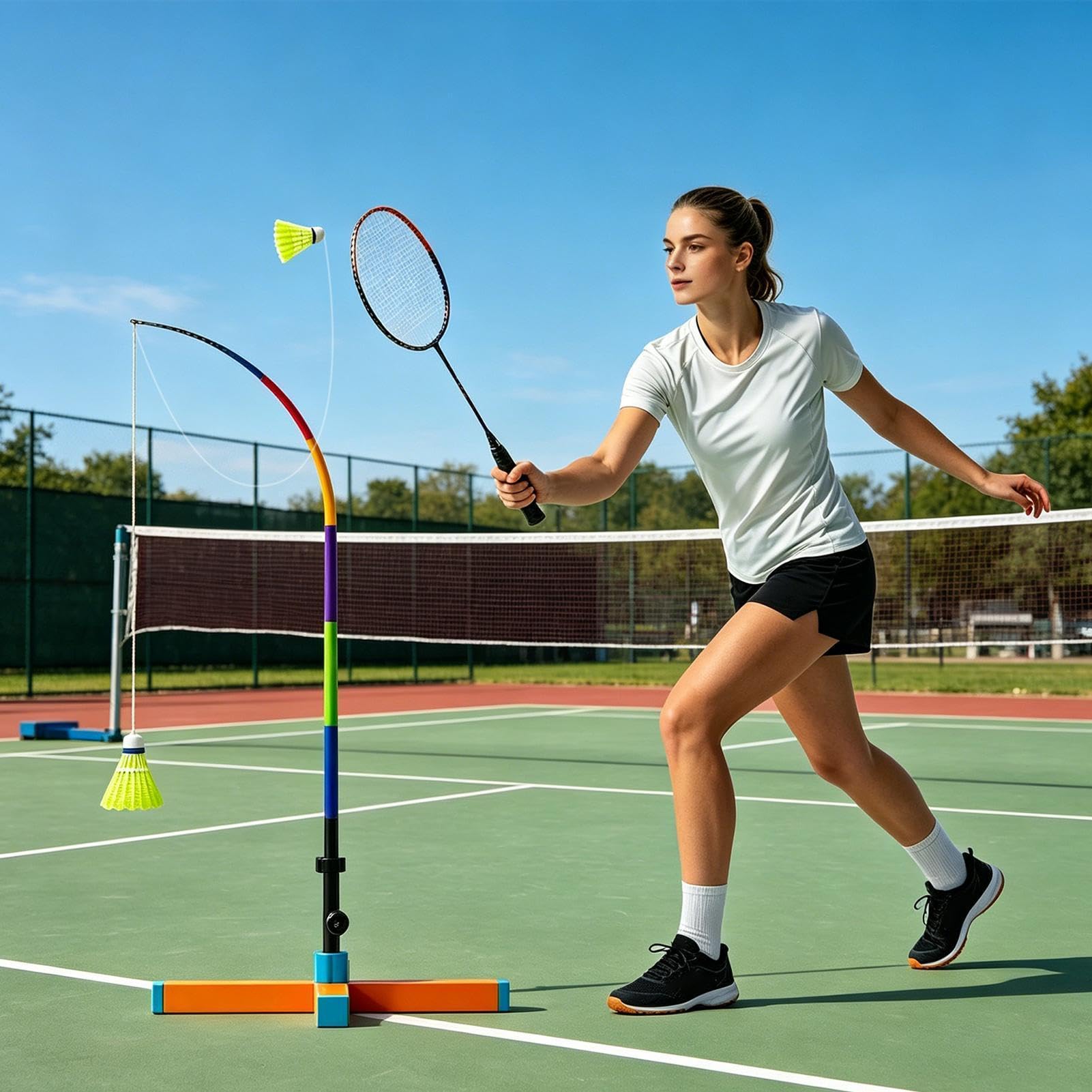 Entrenador de Rebote de Bádminton Base Estable, Rebote Automático | Soporte para Practicar Bádminton para Salón, Balcón, Gimnasio, Pista, Parque, Jardín, Principiantes, Niños y