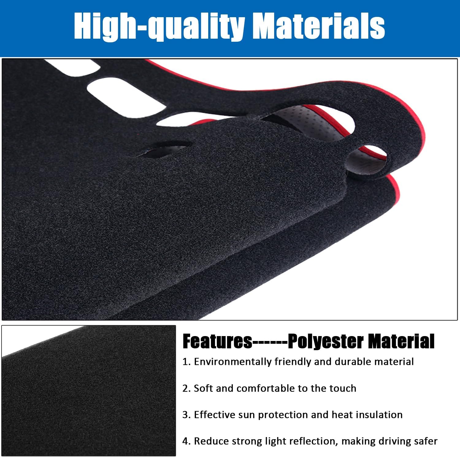 Kurtz Dashboard Cover Mat for Nissan Rogue 2021 2022 2023 2024 2025 Interior Dash Cover Mat Interior Accessories Polyester Non-Slip No Glare Sunshade(Red Edge)