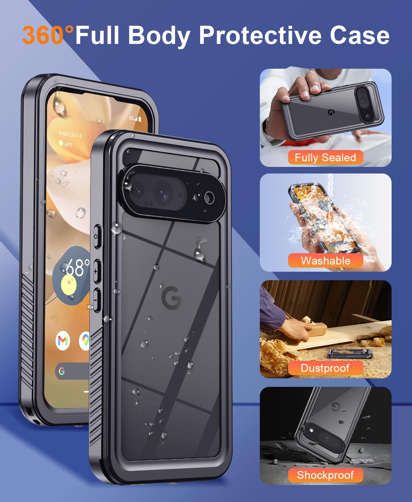 Beeasy Coque pour Google Pixel 9 Etanche, IP68 Imperméable 360 Protection Intégrale Étui avec Protecteur d'Écran, Antichoc Waterproof Antipoussière Incassable Etui pour Pixel 9, Noir