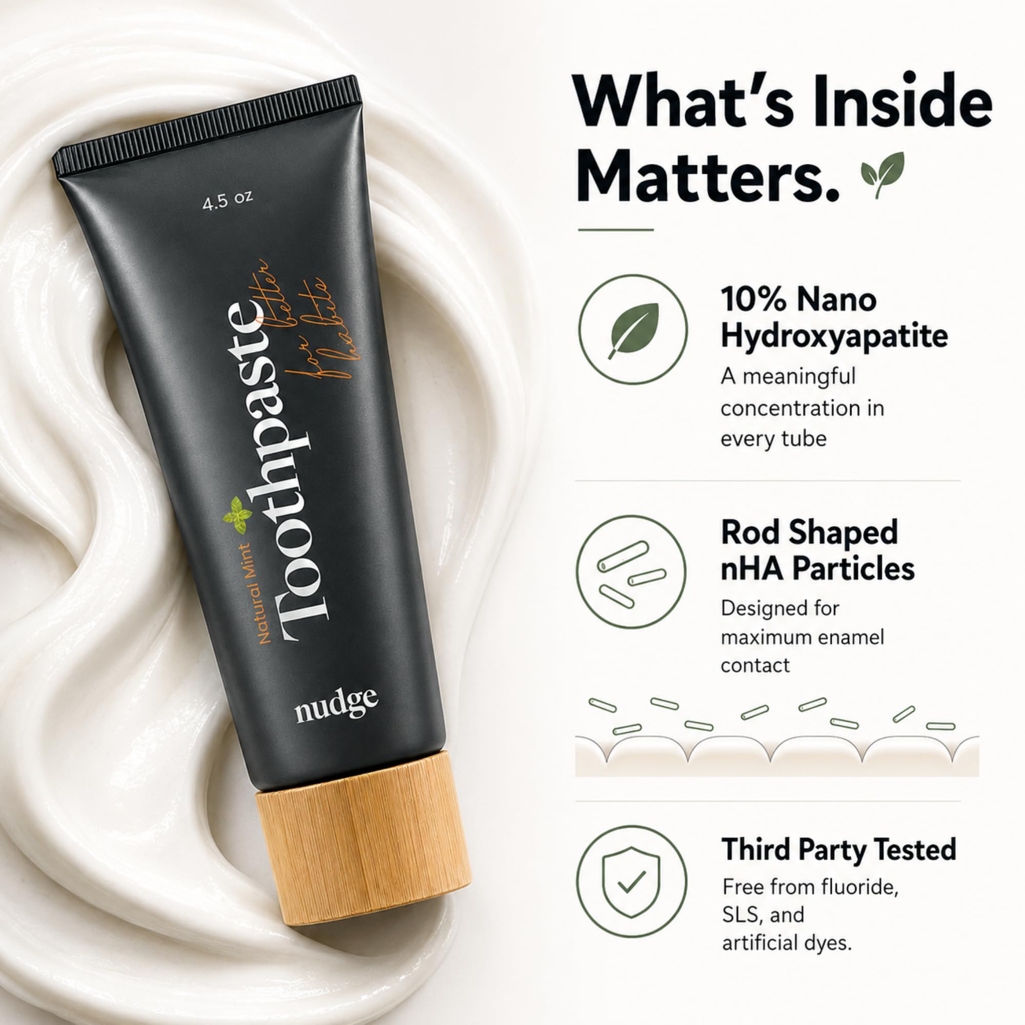 Nudge 10% Nano Hydroxylapatite Zahnpasta, Remin+ mit Vitamin E, Fluoridfrei, SLS-frei, hilft bei der Remineralisierung von Zahnschmelz, unterstützt trockene Mundentlastung und empfindliche Zähne