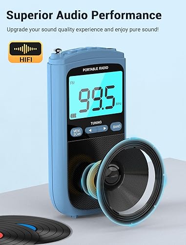 Miniatura 5 de Radio portátil AMFM con altavoz, mini radio de bolsillo con transistor con pantalla LCD, radio digital estéreo, radio Walkman con batería recargable
