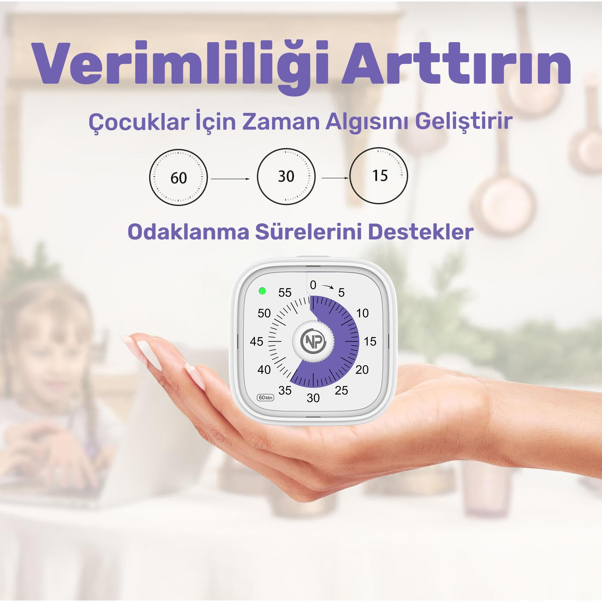 NPO NPT31B Mutfak,Ders,Yemek için 60dk Analog Alarm Zamanlayıcı,Pomodoro Öğrenci Motivasyon Saati
