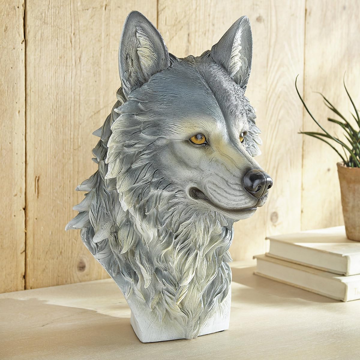 BLACK FOREST DECOR Gray Wolf Sculpture, Resin, 11" W x 8 1/4" D x 13 3/4" H