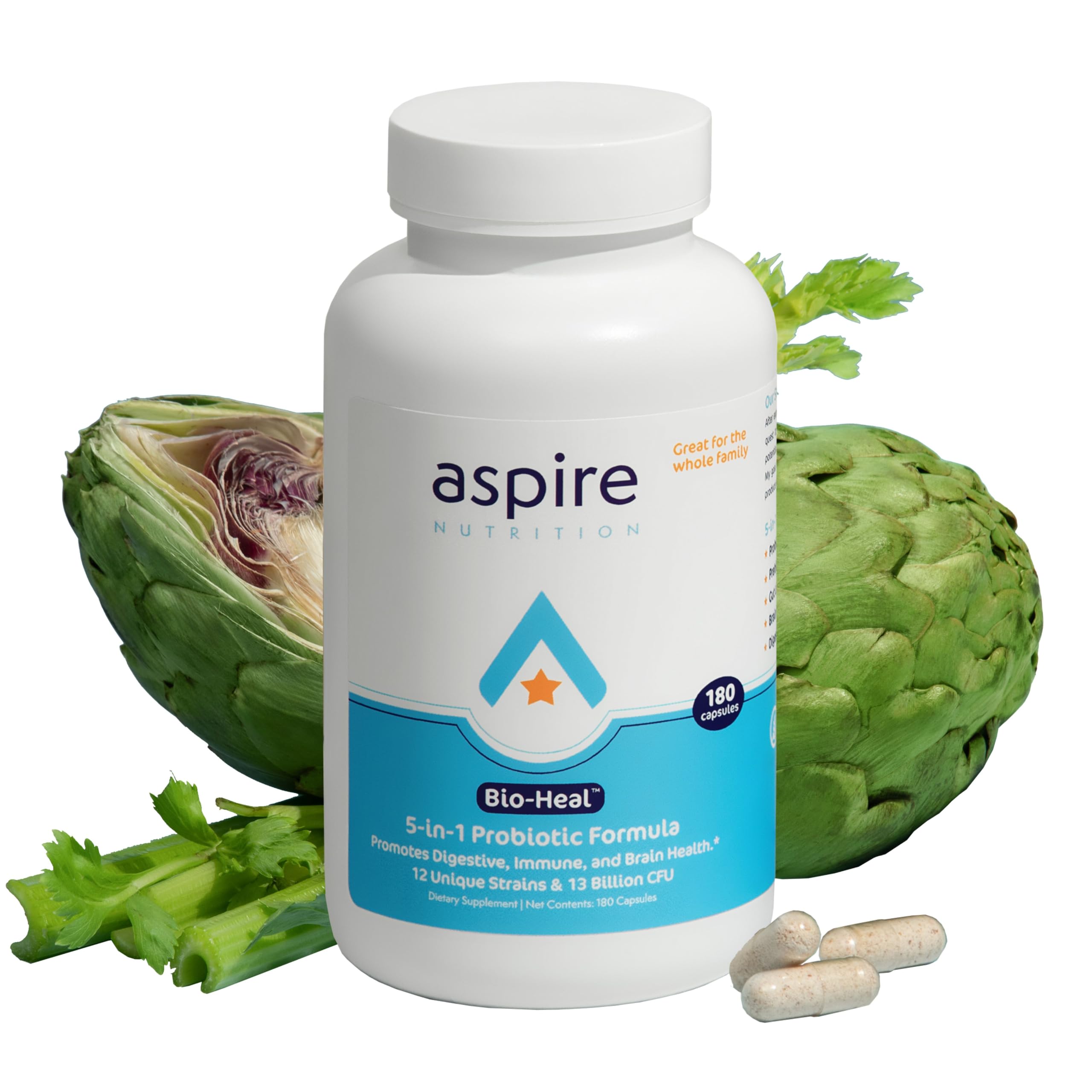 Aspire Nutrition Probiótico com 12 cepas, 13 bilhões de UFC, 180 cápsulas