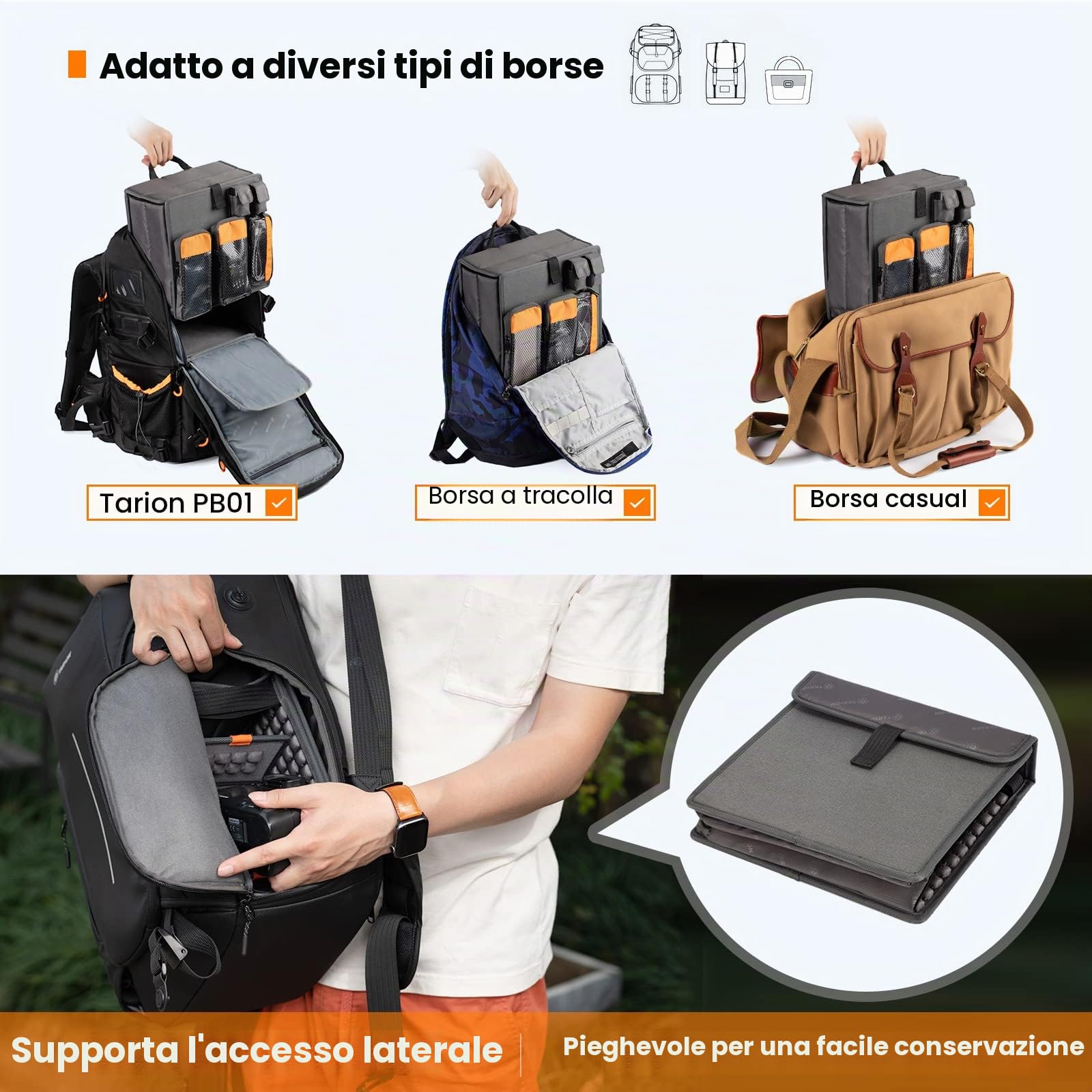 TARION ZONE Zaino per fotocamera Borsa per fotocamera di grande capacità con scomparto per laptop da 15,6 pollici Zaino fotografico professionale impermeabile