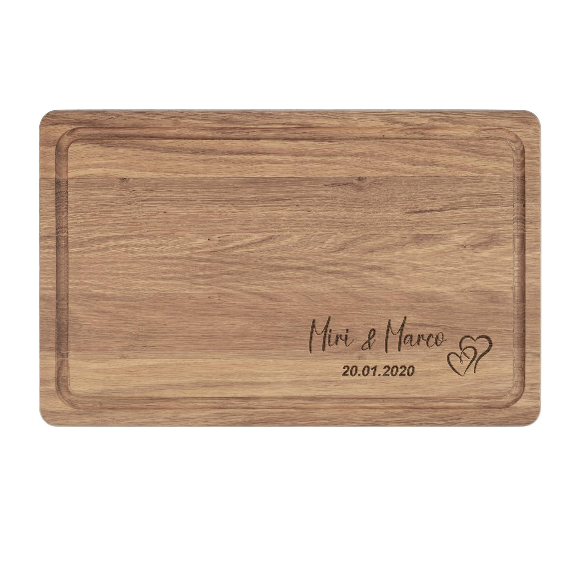 Hochzeitsgeschenk personalisiert mit Name | XL Schneidebrett Holz | Hochzeitsgeschenke für Brautpaar | Jahrestag Geschenk für ihn sie | Eiche 40x25x2cm | Geburtstag Männer Frauen (Herzen)