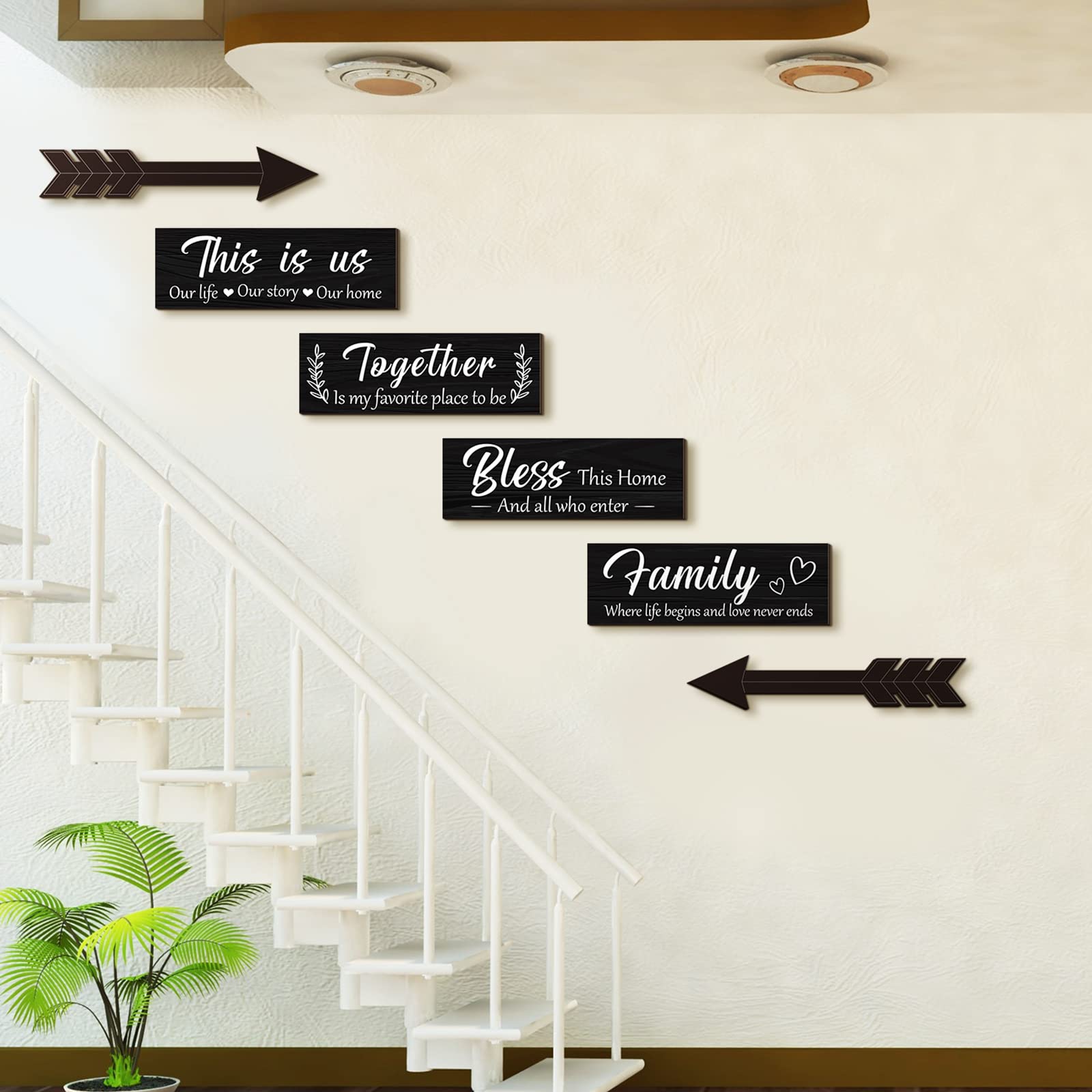 6 carteles de decoración de pared para el hogar, This Is Us/Together/Bless/Family, arte de pared de madera con citas para sala de estar, dormitorio, cocina, decoración de granja, regalos de 5