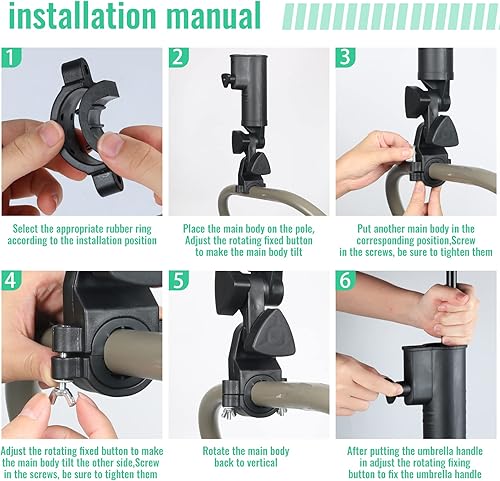 Miniatura 6 de INNOLIFE Soporte universal para paraguas de carrito de golf, accesorio de montaje ajustable de 3 ruedas para cochecito, silla de ruedas, bicicleta,
