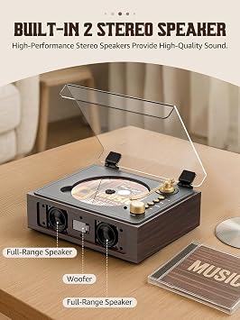 CD Player with Built-in Speakers Bluetooth Retro Portable CD Players for Home Music Player with Remote Control Headphone Jack Walnut Brown