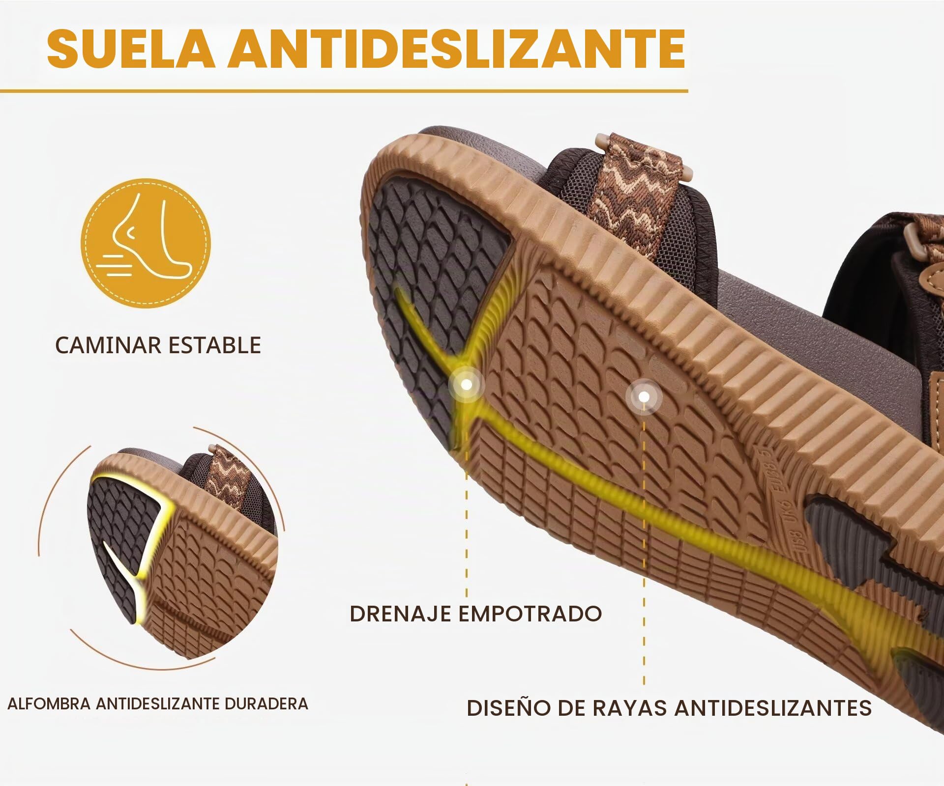 KuaiLu Sandalias Trekking Deportivas Mujer Ortopedicas Senderismo Sandalias | Comodas Caminar Fascitis Plantar Verano Abierta Ligera Cuero Ajustables Antideslizantes Sandalias Montaña Caqui Marrón 38