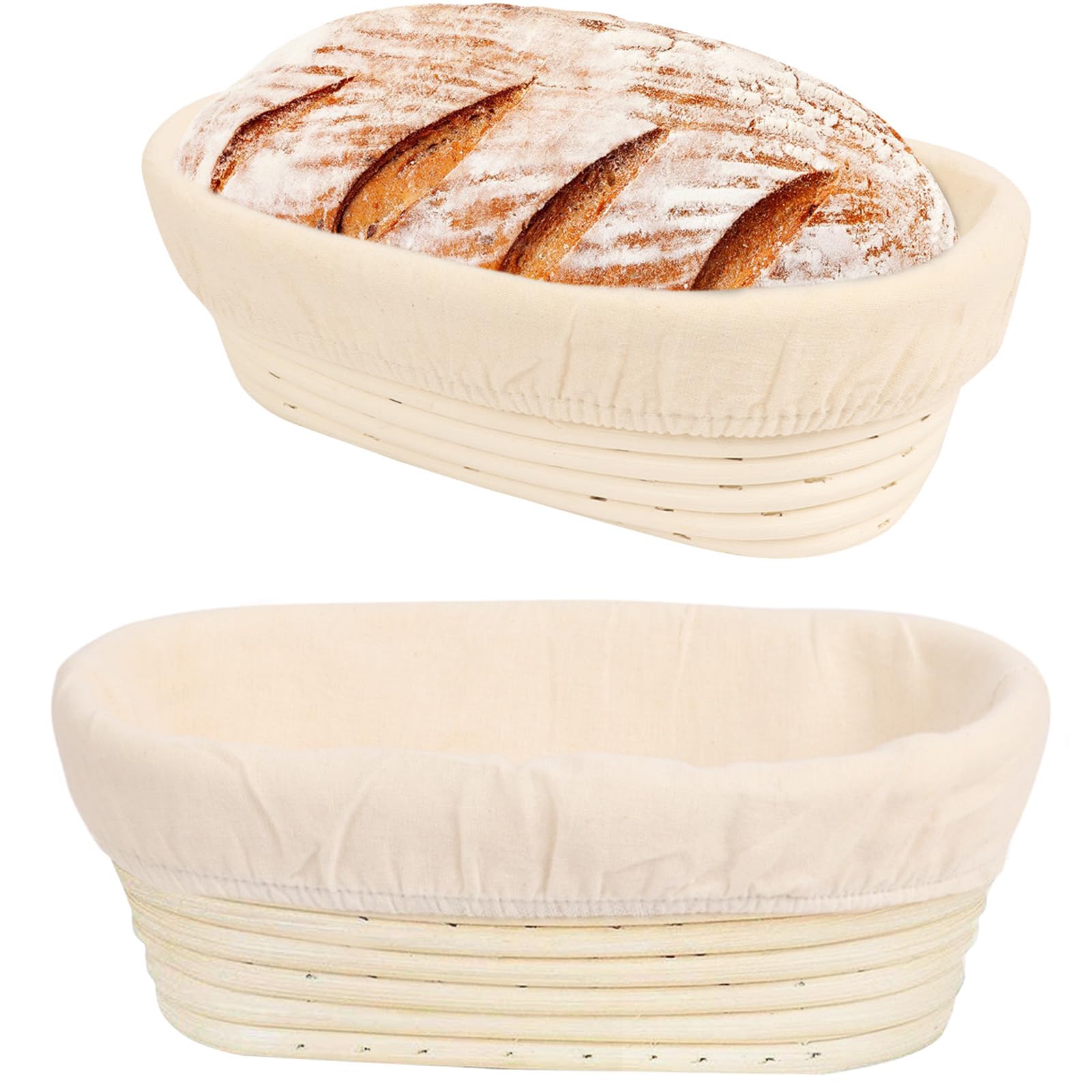2PCS Bread Proofing Baskets, 10inch Sourdough Oval Proofing Basket, Proofing Bowls with Liners for Bread Making for Professional and Home Bakers (2PCS)