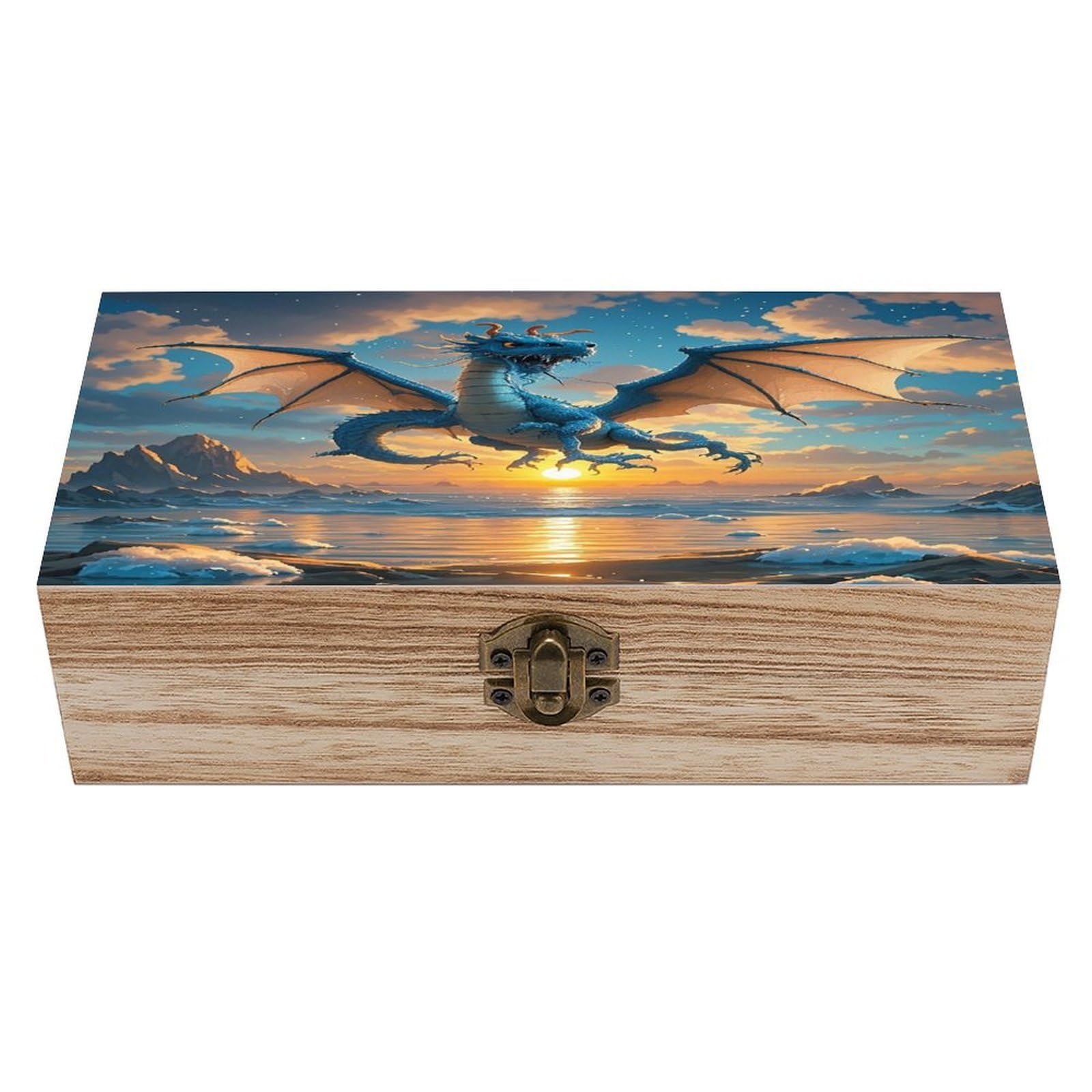 LZQPOEAS Sea Sunset Flying Dragon Wooden Box Storage Space to Organize Jewelry in A Beautiful Small Storage Box Decorative Card Boxes Memory Treasure Boxes for Crafts And Photo Storage