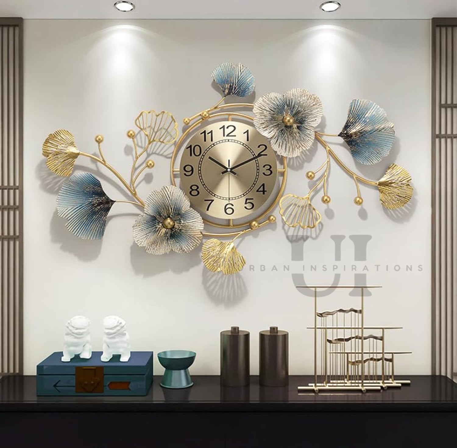URBAN INSPIRATIONS Metal Wall Clock Big Antique Decorative Home Interior Stylish Watch & Silent Machine Gold for Bedroom/Living Room/Dining/Office/Cafes/Restaurant/Hotels/House/Hall Items 70cm, Analog-image-37