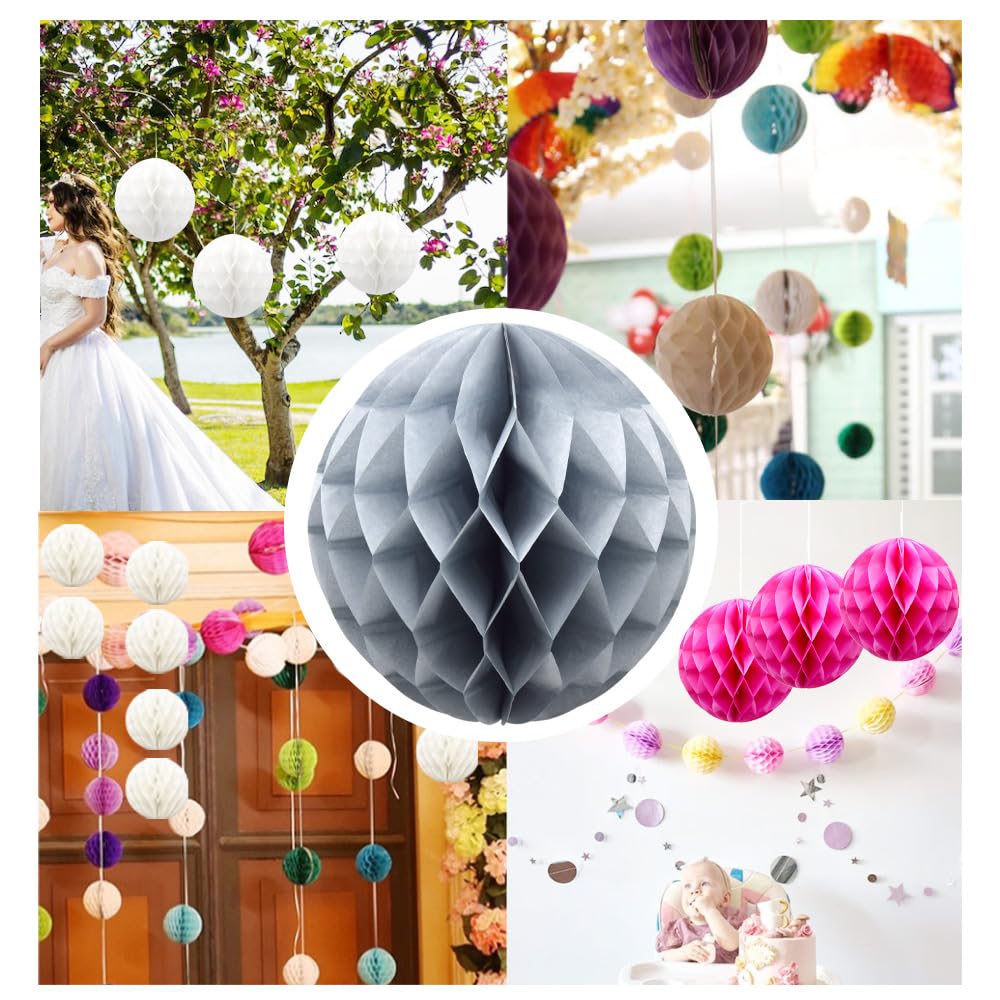 Hocansen Wabenbälle aus Papier, 8 Stück, 20,3 cm, Wabenblumenkugeln, Party-Dekoration, Seidenpapier, Pompons, Kugeln, hängende Blumenbälle für Hochzeit, Geburtstag, Heimdekoration (FWQ/Grau)