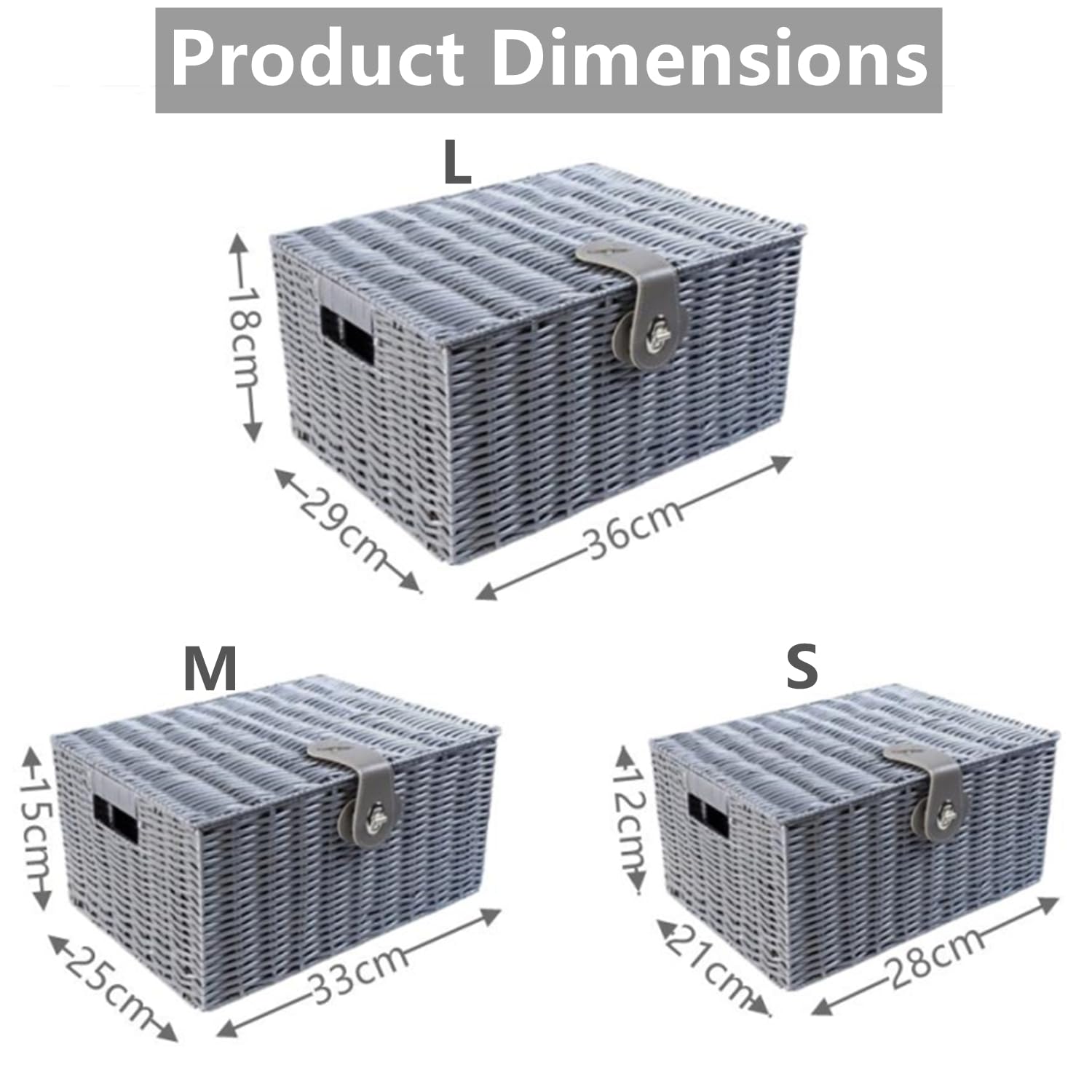 Cesta de almacenamiento con tapa, juego de 3 unidades de almacenamiento trenzado con asas, organizador rectangular multiusos para juguetes, cosméticos, baño, cestas de lavandería, estante,