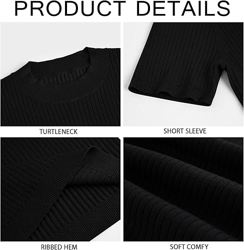 Miniatura 5 de Camiseta básica de manga corta para hombre, estilo casual, ajustada, cuello alto, tejido acanalado, elástico, sin botones