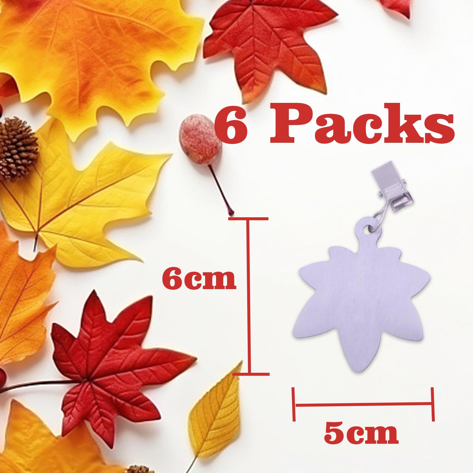 Fermacavola Per Tovaglia - 6 Pezzi Con Clip In Acciaio, Motivo Foglia D'Acero, Per Picnic, Feste All'Aperto, Grigio - Foto 13