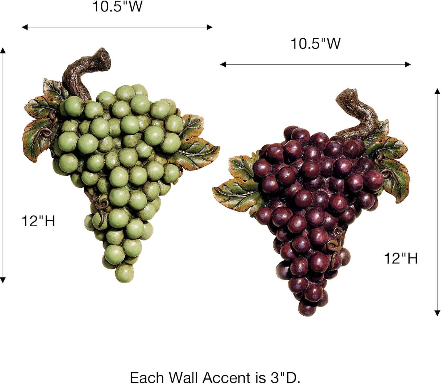 Touch of Class Bountiful Grapes Wall Accent Set of Two - Resin - Purple, Green, Brown - Grape Art for Living Room, Dining Room, Kitchen, Bar, Island, Restaurant - Large Size
