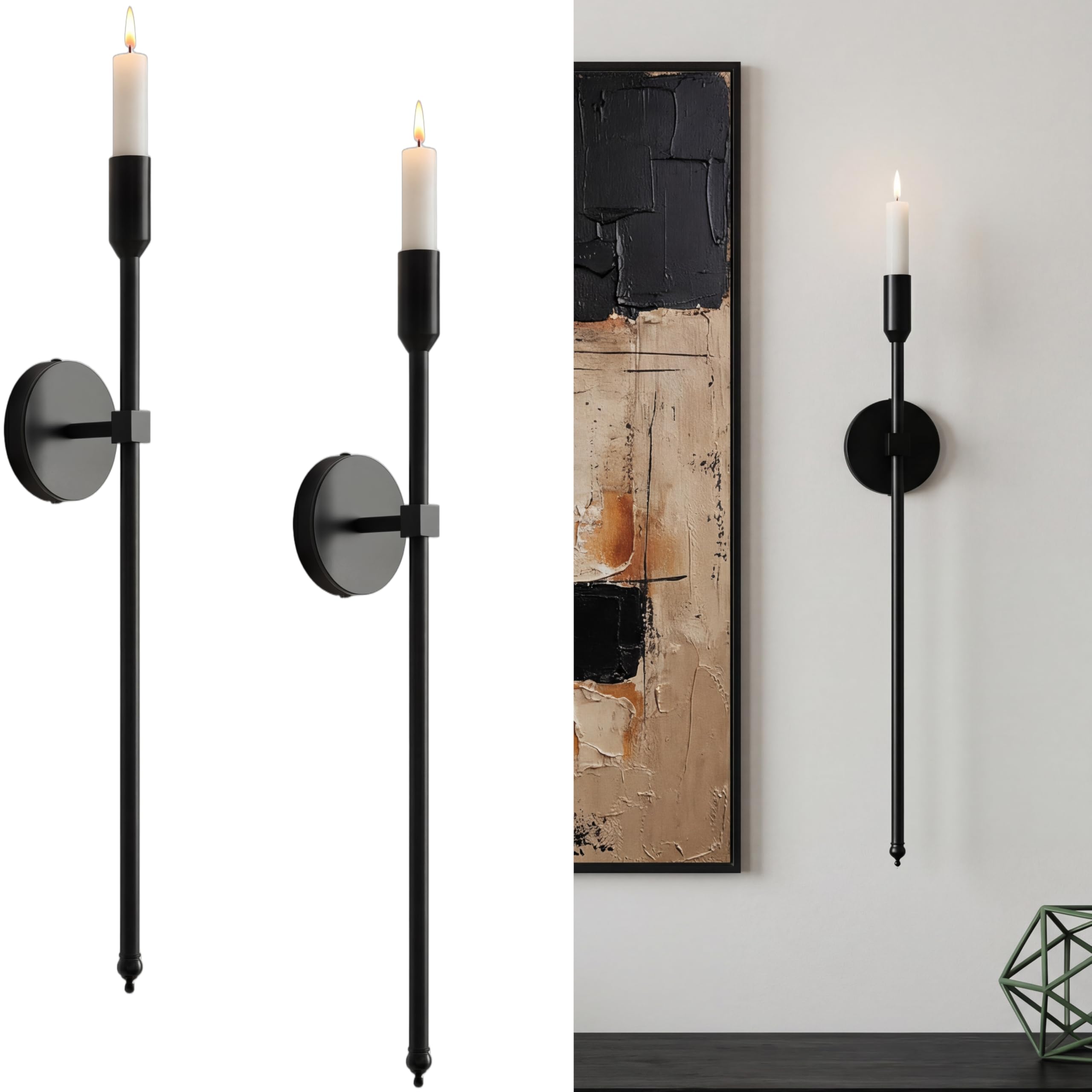 Modern Wall Sconces, Set of 2, Large Wall Candle Holders, Modern Elegant Home Decor for Bedroom, Dining Room, Living Room (Black)