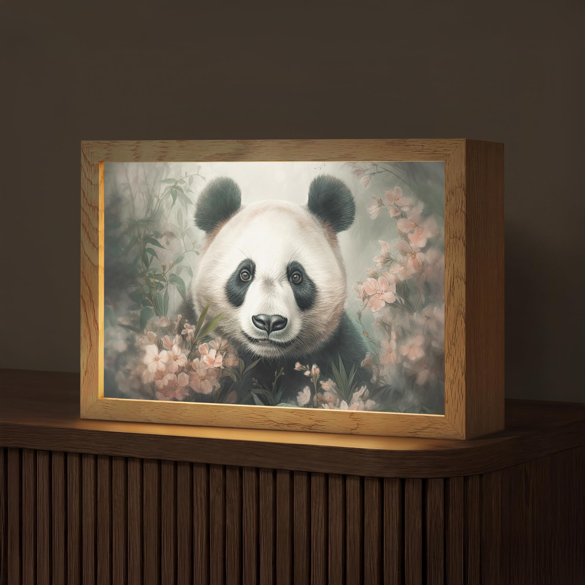 Luz Mesita De Noche [template] 30x20 cm Lampara LED Dormitorio Lámpara Escritorio Table Lamp Night Light Lamparita Panda - Animales - Plantas