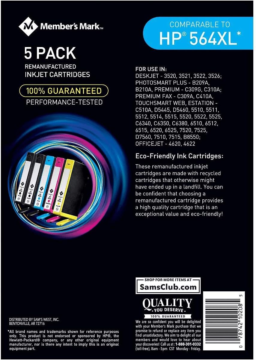 Member's Mark Re-manufactured HP 564XL (5 pack, 2 Black and 3 Colors)