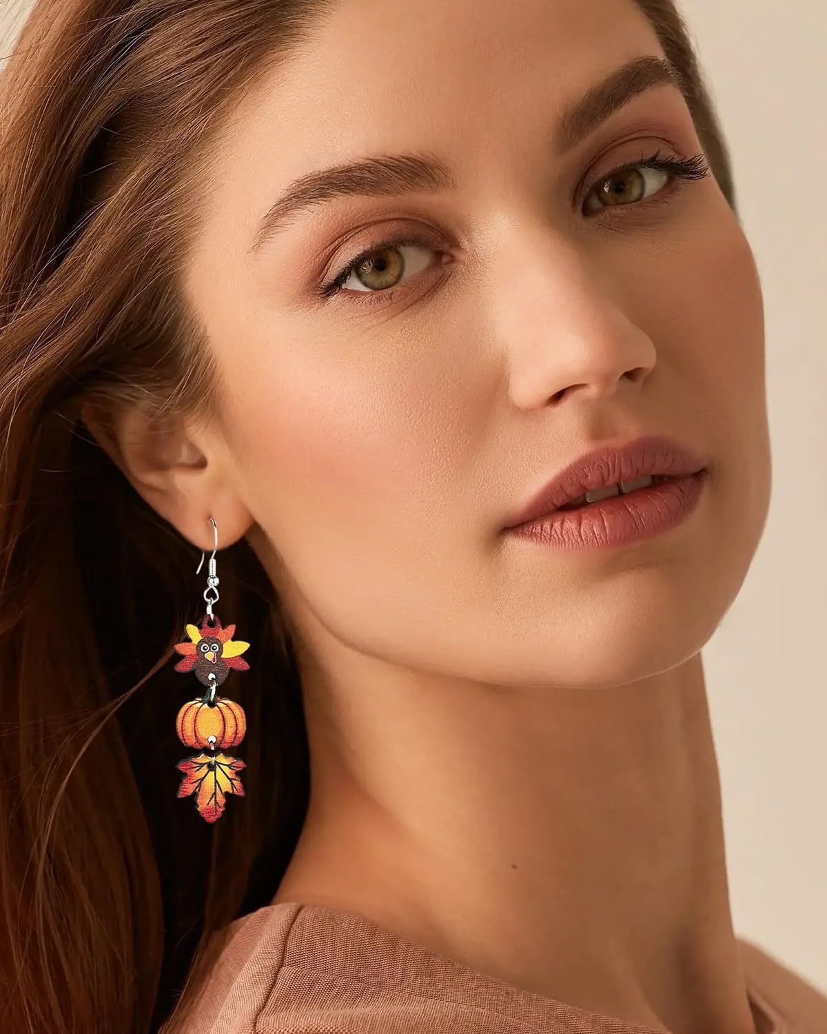 Thanksgiving Earrings for Women Dangling Wooden Turkey Pumpkin Maple Leaf Earrings Fall Autumn Dangle Ear-rings Thanksgiving Day Jewelry Gifts for Her - Image 2