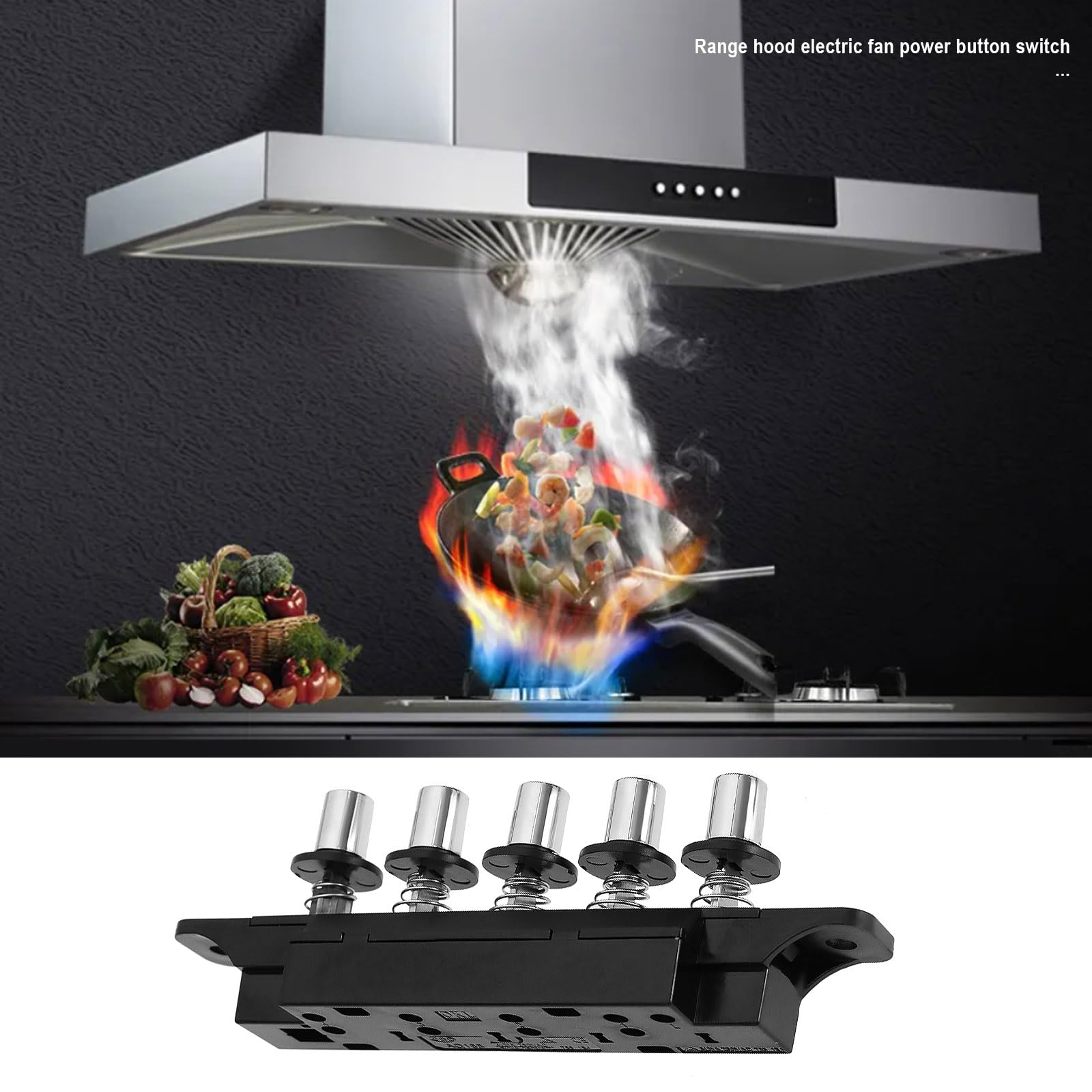 2 interruptores de teclado de control de campana extractora de 250 V 4 A, 5 posiciones y 5 velocidades, interruptor de botón de teclado enchufable utilizado para campana extractora de cocina 2