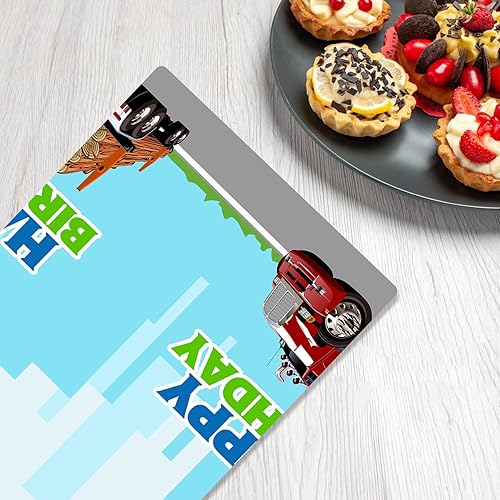 Miniatura 7 de Mantel de feliz cumpleaños para camión, suministros de plástico para niños, niñas, color verde, suministros de fiesta de cumpleaños, fiesta, picnic,