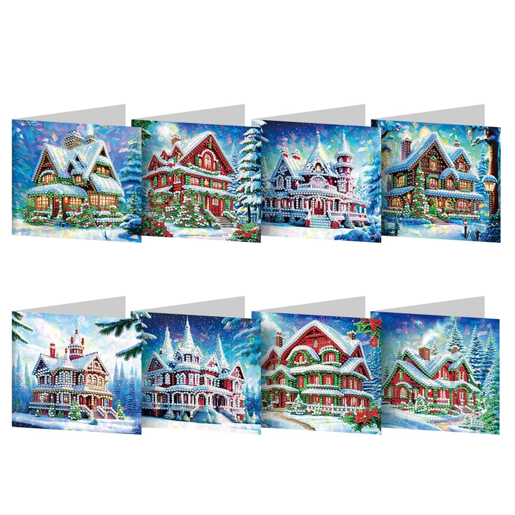 Fiorky 8/12pcs Diamond Painting Greeting Cards DIY 5D Rhinestone Arts Greetings Birthday Card Handmade Diamond Painting Greeting Thank You Card Arts Crafts for Birthday Blessing and Wishes