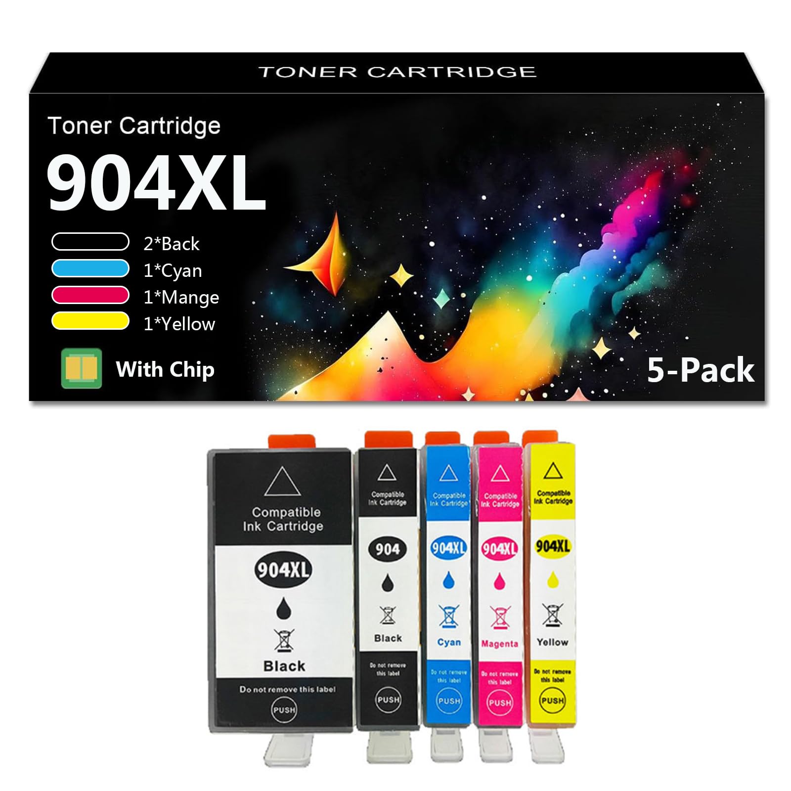 904XL Cartucho de Tinta de Alto Rendimiento de Color Negro | Funciona con Multifunción per HP OfficeJet PRO 6970 Impresoras, Impresión Fluida,1 Set