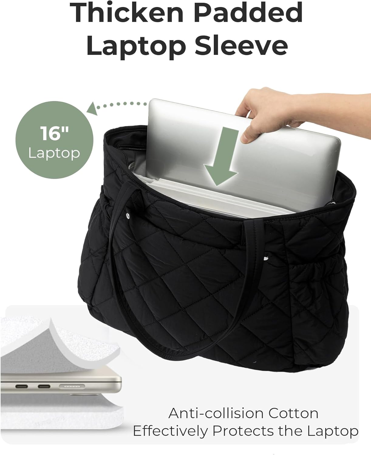 Micmores Puffer Tote Bag for Women, Lightweight Puffy Work Handbag with Laptop Compartment & Water Bottle Pocket - Image 3