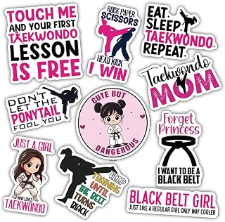 10pcs Taekwondo Girl Sticker Sheet, Motivational Vinyl Decals for Martial Artists, Kickers, TKD Fans, Waterproof, UV-Resistant, for Laptop, Water Bottle, Journal, Notebook, Phone Case (Taekwondo Girl)
