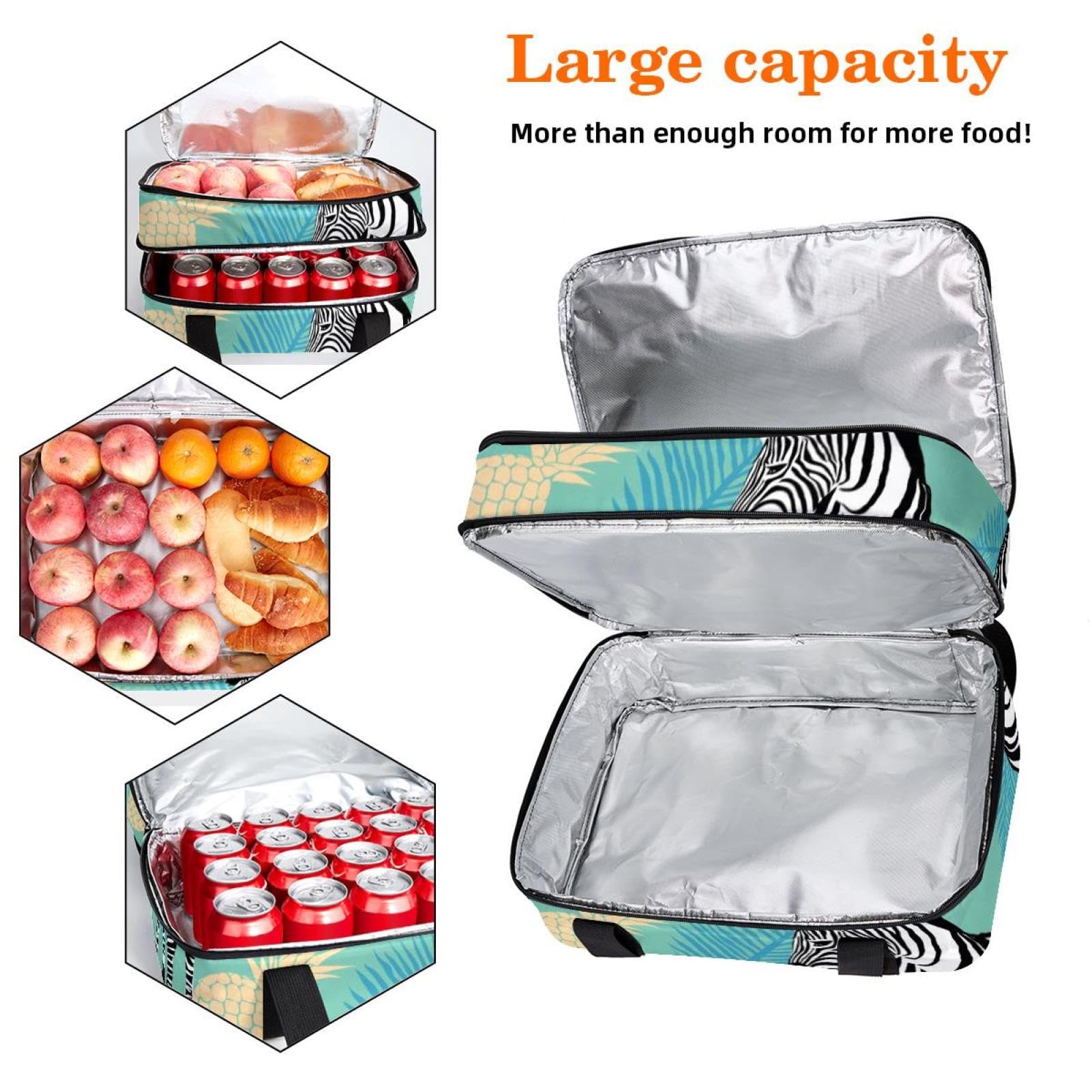 Grand sac à déjeuner isotherme pour homme et femme, double couche, étanche, étanche, réutilisable, sac fourre-tout pour le travail, l'école, le pique-nique, la plage, le camping, les voyages, motif