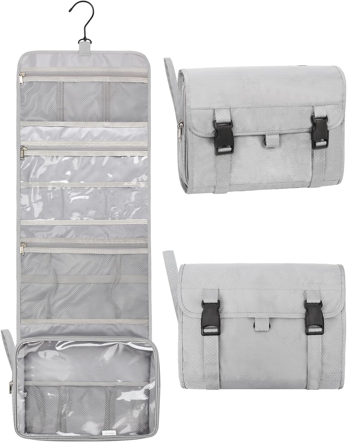 Relavel Travel Toiletry Bag for Men, Hanging Toiletry Bag for Women Makeup Cosmetic Storage Organizer Large Capacity Travel Kit Shaving Bag for Full Sized Container Gray