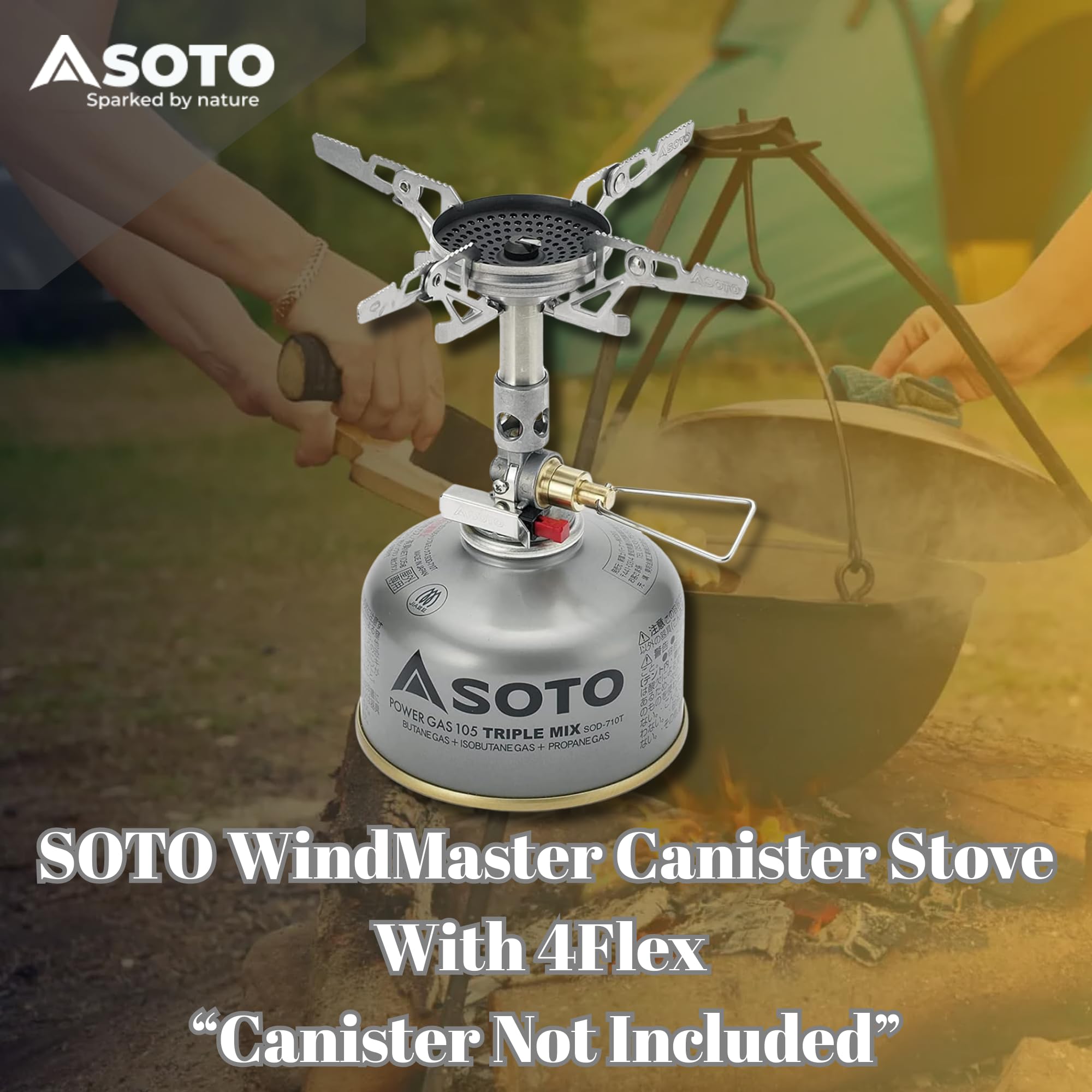 SOTO WindMaster Kuchenka Gazowa Turystyczna – Ultralekka Kuchenka Outdoor (87 g) z Piezo Zapłonem Stealth Igniter, Wklęsła Głowica Palnika Wiatroodporna, Micro Regulator do Kartusza Gwintowanego