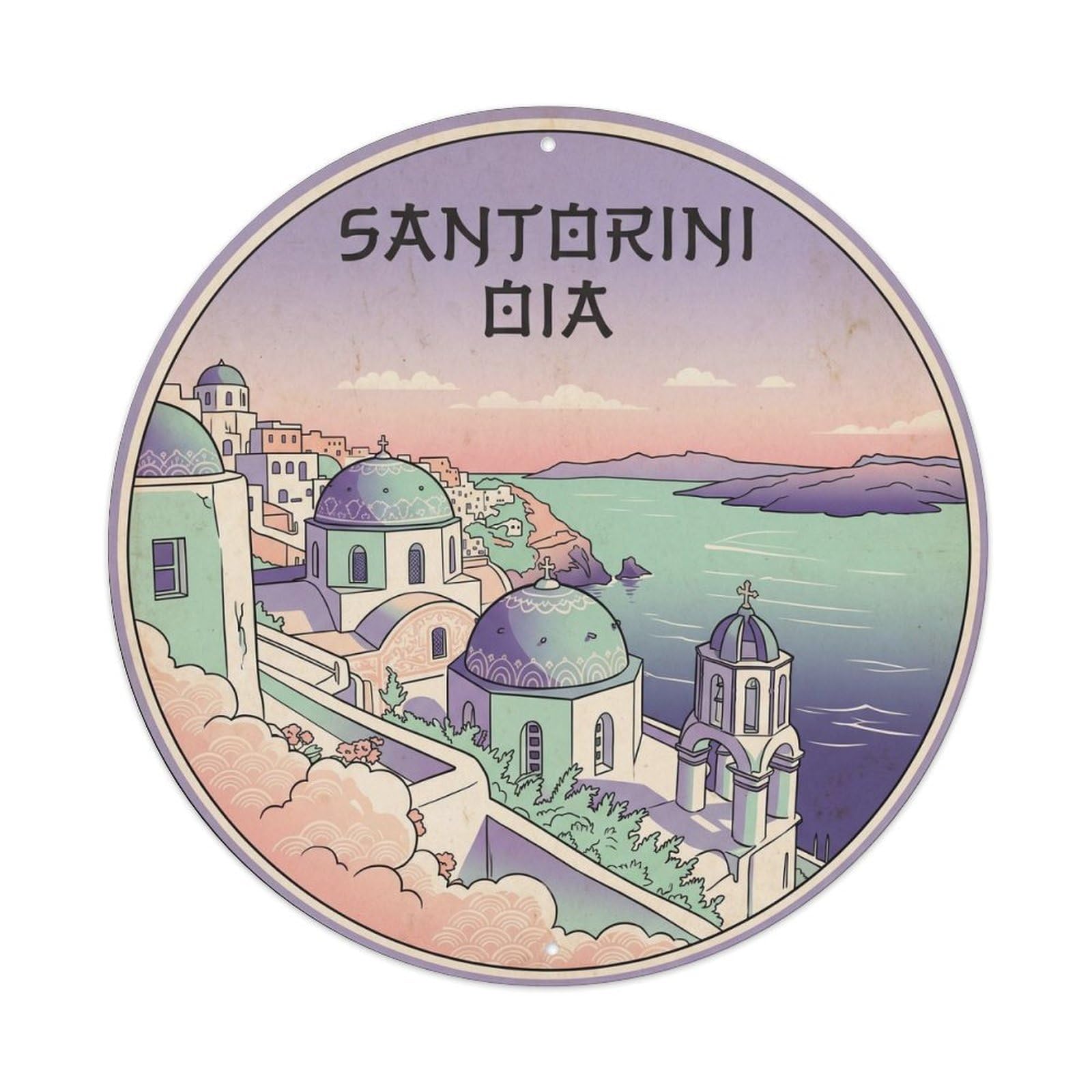 Traditional Bell Tower Oia Santorini Greece Travel Metal Tin Sign